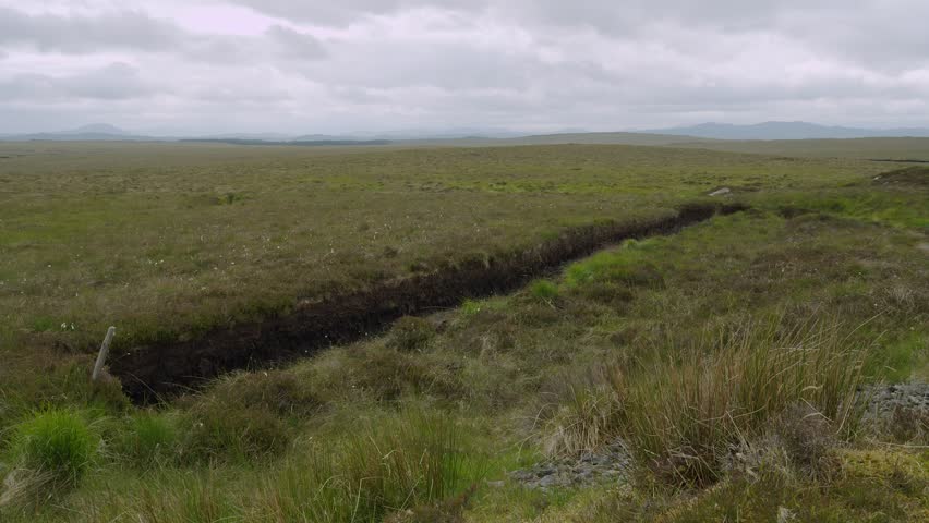 Static shot of a traditional peat bank on the moors of Lewis.