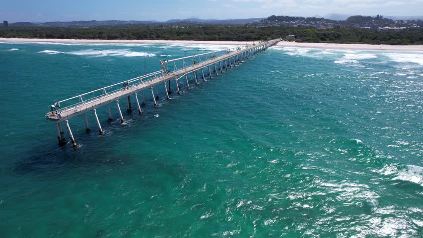 Tweed Sand Bypass At South Pacific Ocean - Letitia Beach In New South Wales, Australia. - aerial shot