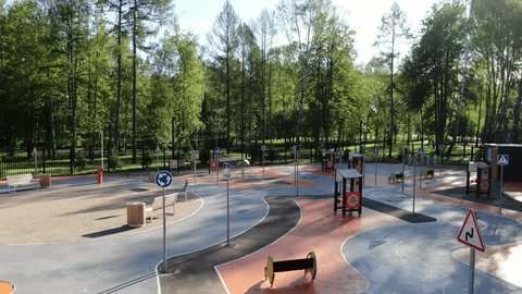 Forward Drone Movement over Empty Park Playground