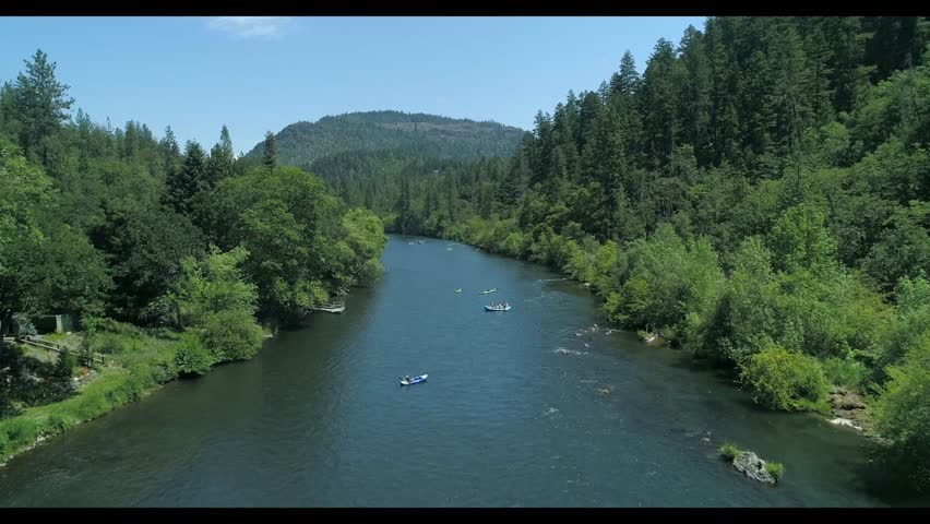 Boats and Kayaks Floating the Rogue River in Southern Oregon - Drone