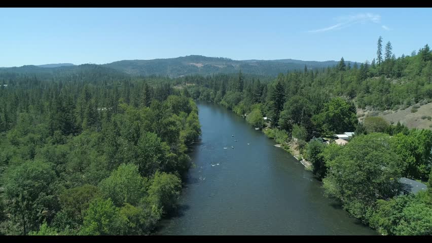 Boats and Kayaks Floating the Rogue River in Southern Oregon - Drone