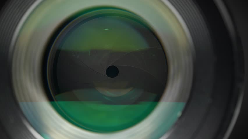Portrait lens with an aperture and diaphragm blades. Close-up macro shot video