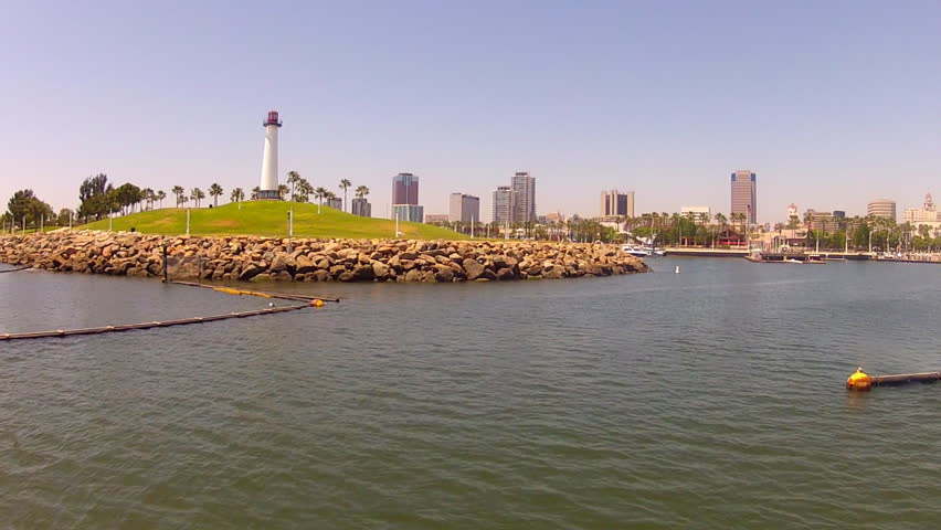 LONG BEACH, CA: May 27, 2013- From a boat as it approaches, the camera pans the