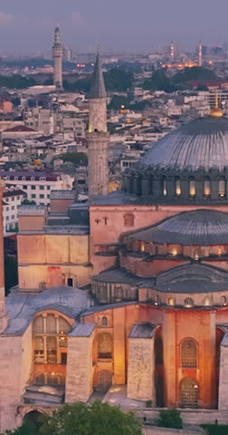 Aerial View of the Majestic Hagia Sophia Mosque at Sunrise in Historic Istanbul, Turkey