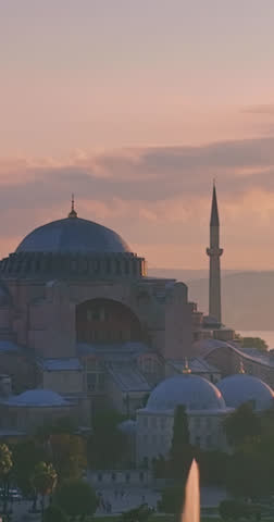 Majestic Hagia Sophia and Blue Mosque at Sunrise, with Soaring Minarets and Domes Overlooking Istanbul