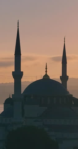 Minarets and Dome of a Grand Mosque in Istanbul at Golden Sunrise
