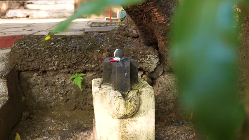 Closeup of Small Shivling Under Tree Outside Temple in Amboli, Maharashtra, India.