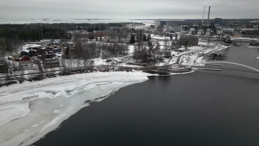 Early spring aerial view in Oulu, Finland