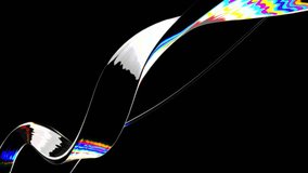 Close up of a glossy metallic ribbon with iridescent rainbow reflections twisting smoothly against a deep black background creating a sleek futuristic abstract composition - Powered by Shutterstock - Get 15% off with code: PIKWIZARD15