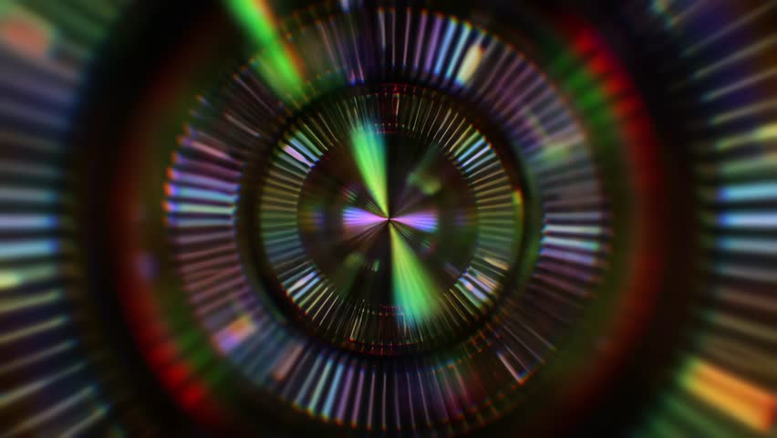 Futuristic radial mechanism with concentric circular rings and segmented light elements, rotating optical structure with neon chromatic reflections, sci fi lens interface resembling digital aperture or turbine core, glowing ring layers with precise symmetry and depth, holographic circular system with dynamic motion and energy pulse