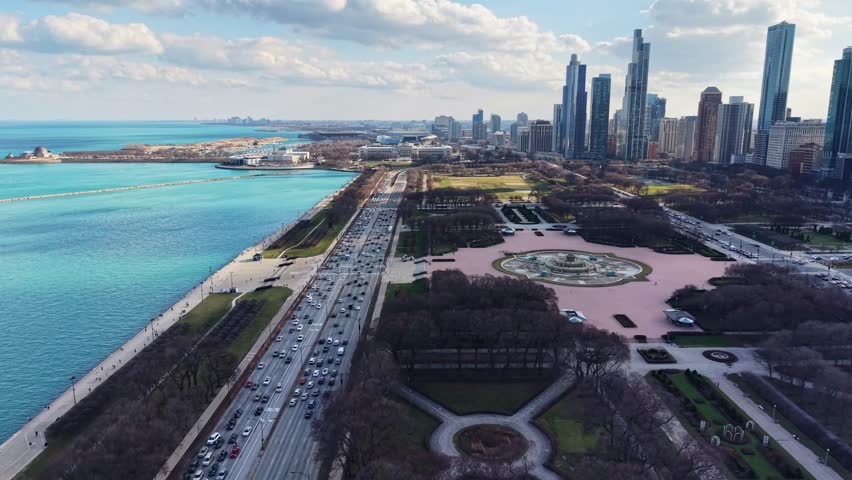 Wide aerial shot of Chicago