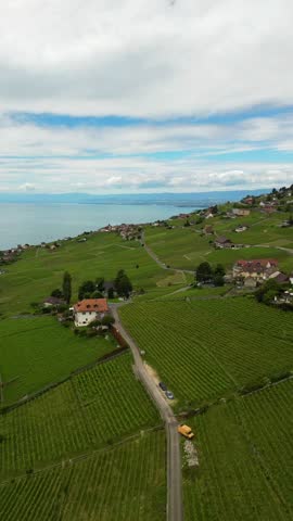 Lavaux vineyard terraces in the canton of Vaud, Switzerland bordering Lake Geneva
