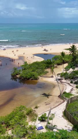 Trancoso Beach In Trancoso Bahia Brazil. Idyllic Beach. Nature Landscape. Bahia Brazil. Tourism Background. Trancoso Beach In Trancoso Bahia Brazil. Peaceful Scenery Of Tourism.