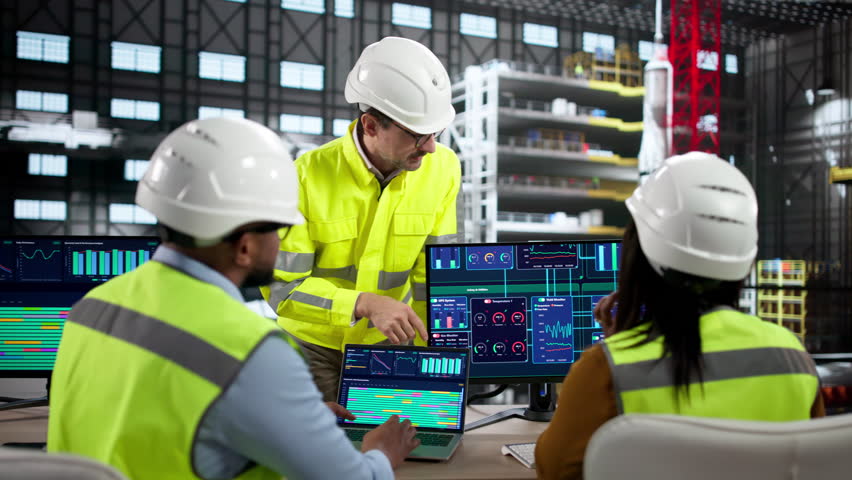 Diverse Team Of Engineers Working At Rocket Construction Plant