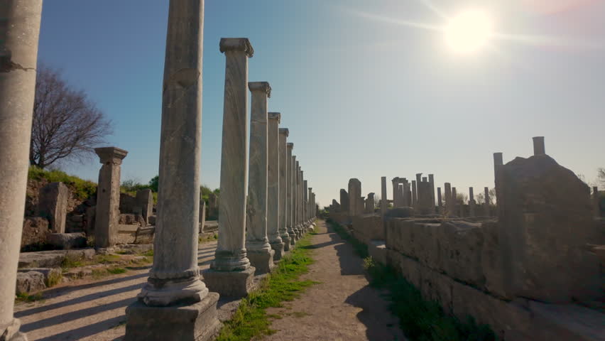 Ancient city of Perge in Antalya, Turkey. Historical ruins in the ancient city of Pamphylia