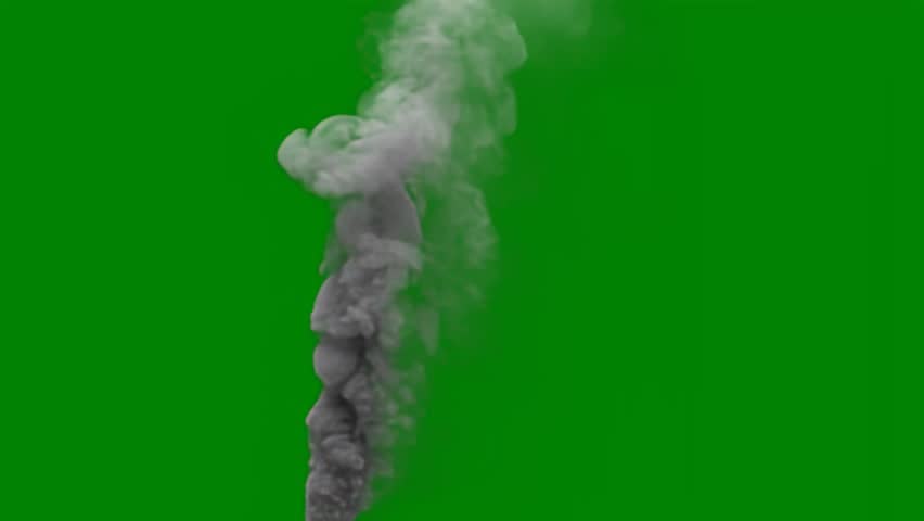Vertical White Smoke Plume Isolated on Green Screen