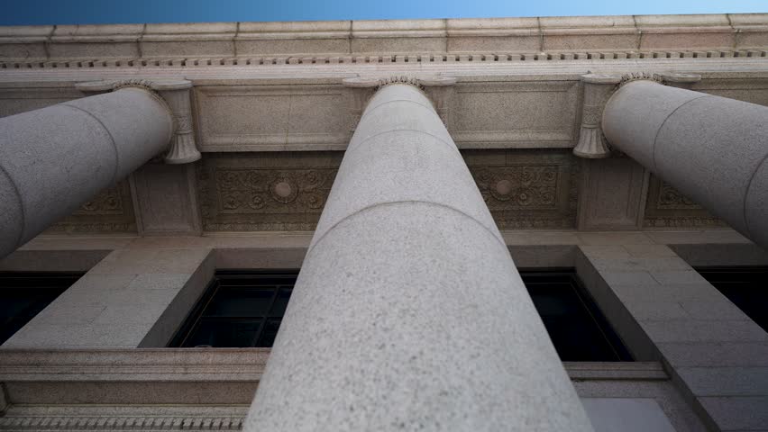 Columns at the Minnesota State Capitol show the strength of law and order in St. Paul, Minnesota. The judicial building stands tall.