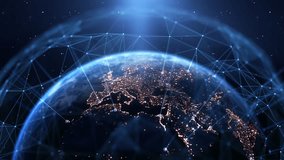 Global Connection Lines. Earth Network Data Transfer. Futuristic AI Technology, 5G, Globe Satellite Communication, Internet Connectivity, Big Data, Digital World Background Animation. Crypto Exchange - Powered by Shutterstock - Get 15% off with code: PIKWIZARD15