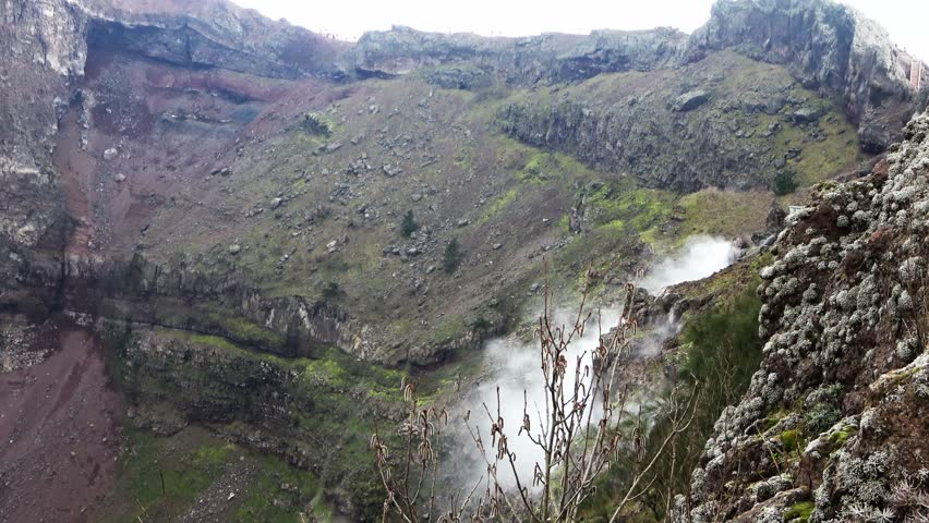 Stunning view of the active crater of Mount Vesuvius volcano near Naples in Campania, Italy