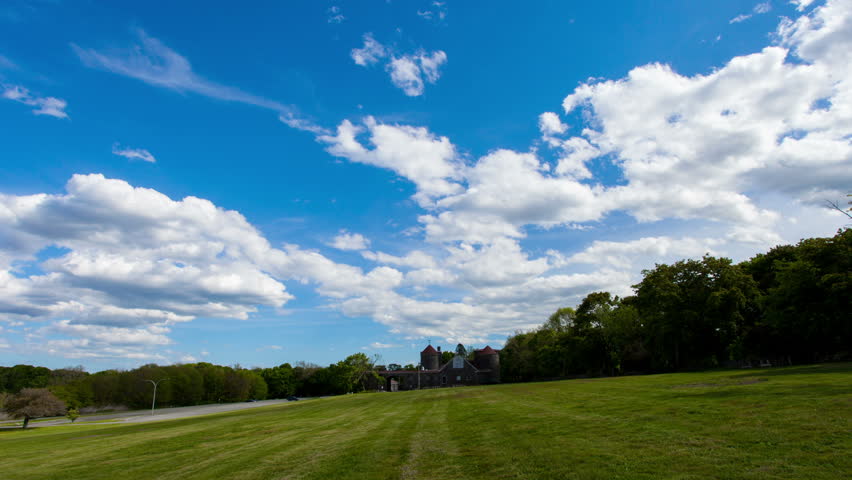 Time Lapse of Green Field Moving Blue Sky Outdoor