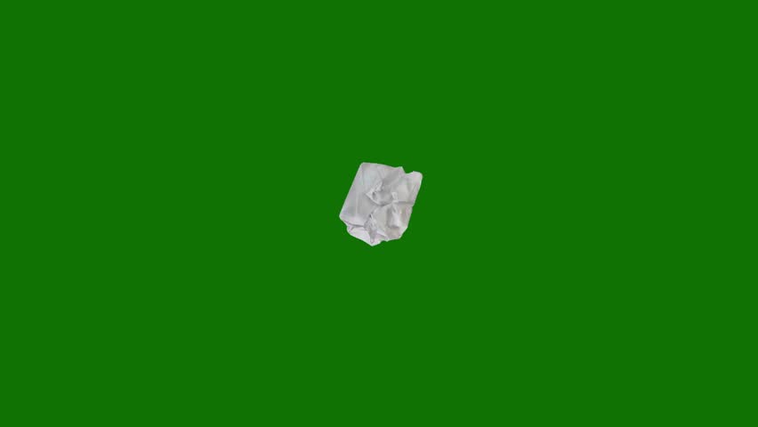 Crumpled stop-motion white paper folding and unfolding transitions on a clean green screen. Crinkle texture with realistic lighting.