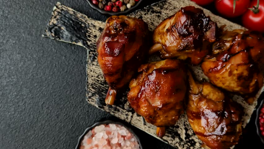 Fried chicken legs with teriyaki sauce, oven baked meat. Chicken legs as a food backdrop for your design