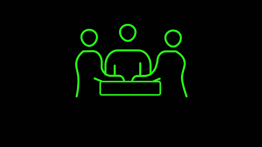 Neon green glowing cartoon fox silhouette with big eyes standing on hind legs isolated on black