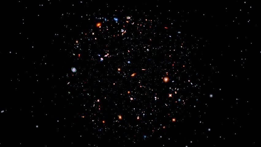 Cinematic journey through deep space with distant galaxies and glowing stars in infinite universe