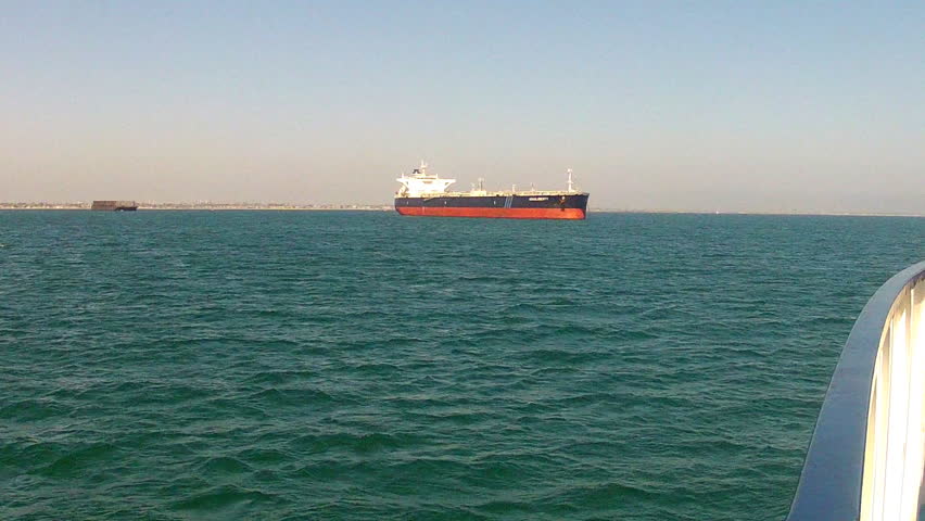 LONG BEACH, CA: May 20, 2013- A long shot of a petrochemical ship or tanker