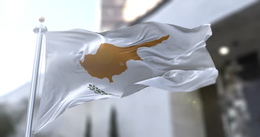Cyprus national flag waving in the wind, realistic fabric motion, seamless loop, 4K resolution.