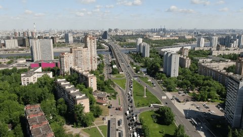 Drone Flying Forward above Moscow Highway River