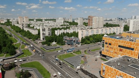 Static Aerial View Moscow City Intersection