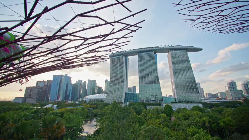 Beautiful view of Marina Bay Sands from Gardens by the Bay in Singapore with impressive skyline and popular travel destination in Asia