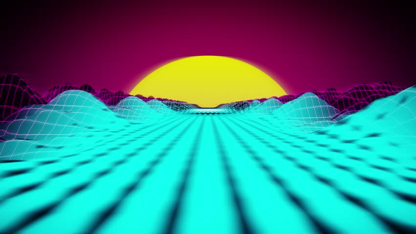 HighEnd Smooth Cinematic Neon Sunset Synthwave Landscape 4K Seamless Loop