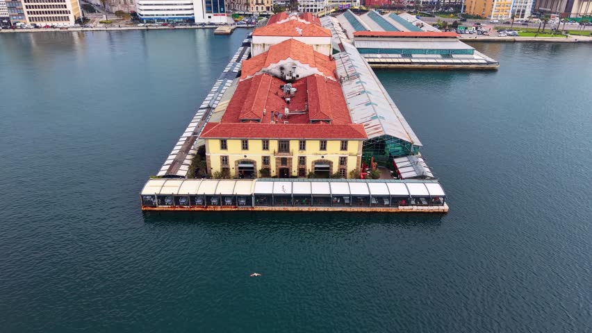 Izmir Konak Pier Shopping Mall, a historical site by the sea, aerial view 4