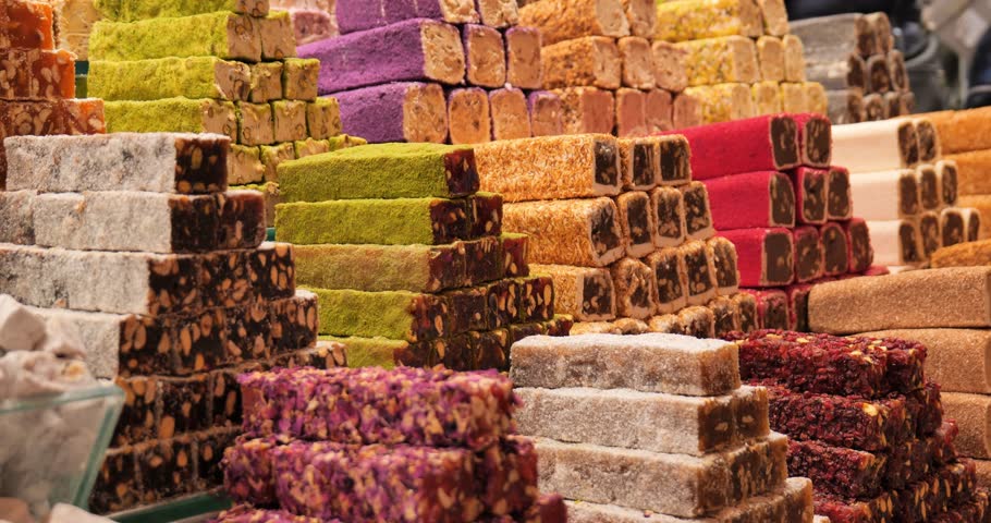 Colorful Turkish Delight Display in Grand Bazaar Istanbul