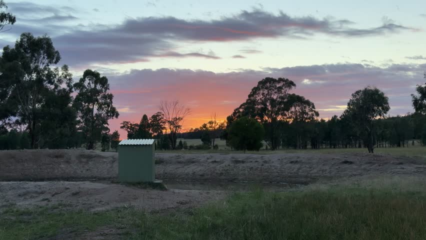 Sunrise at the farm, view from the dam 