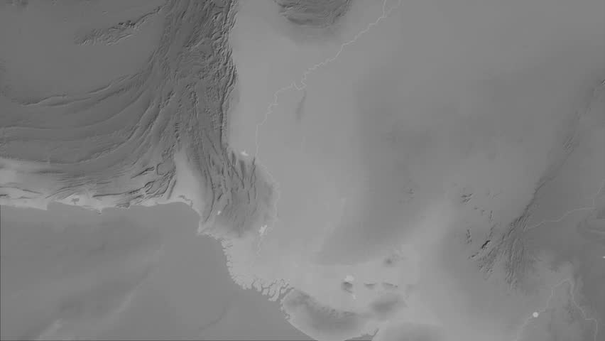 Sindh region, Pakistan, extruded. Grayscale map