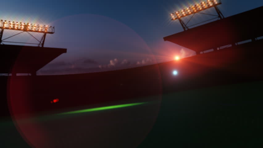 Patriotic pattern soccer ball in night stadium.