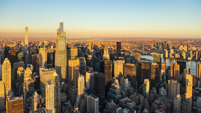 New York. Aerial view of New York City during sunset.
