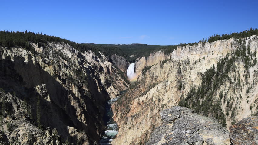 The Grand Canyon of the Yellowstone included the Lower Waterfalls and a rainbow, viewed from Artist Point, USA