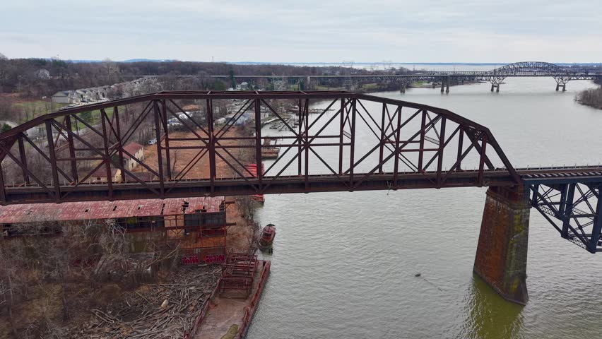 Aerial view featuring the CSX Susquehanna River bridge crossing the Susquehanna River and Garrett Island in Maryland