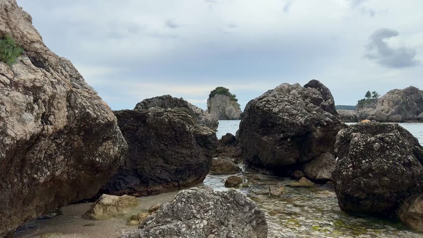Beautiful landscape with big rocks on the beach