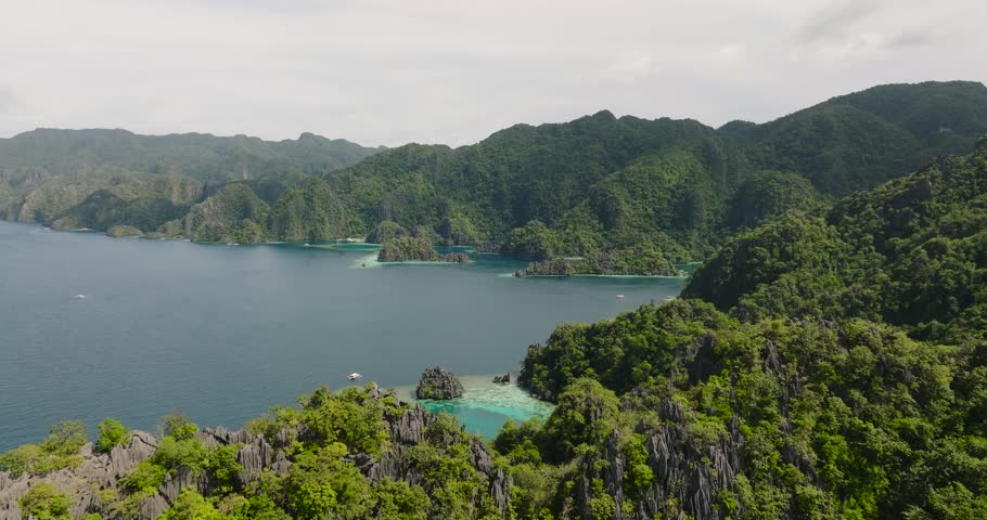 Blue sea and turquoise lagoons in Coron, Palawan. Philippines.