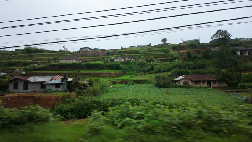 Driving On The Road Through Rural Town With Tea And Vegetable Crop Plantation In Nuwara Eliya, Sri Lanka. POV Shot