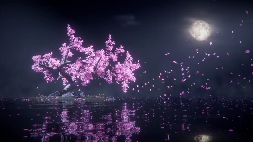 Beautiful cherry blossom trees and peach trees in a seamless, continuous dynamic display