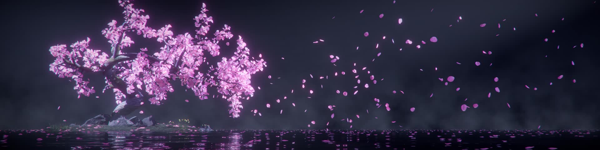 Beautiful cherry blossom trees and peach trees in a seamless, continuous dynamic display