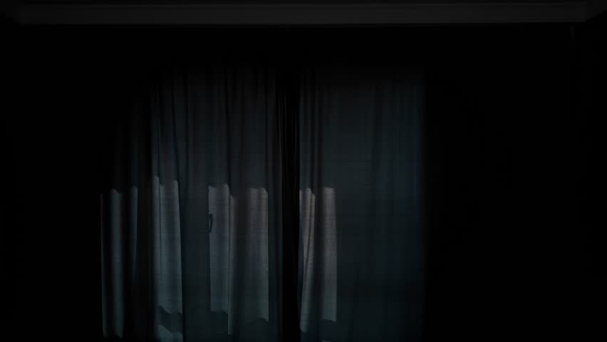 Rear view of a man opening the curtains in his modern apartment