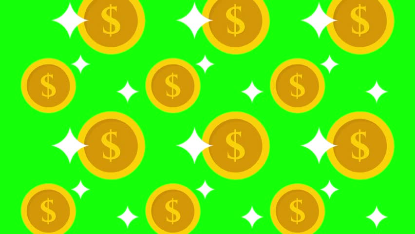 Golden coin money with animated dollar vector icon. Business, finance, economic symbol. seamless pattern animation with green screen background template for design graphic resources. Multiple items