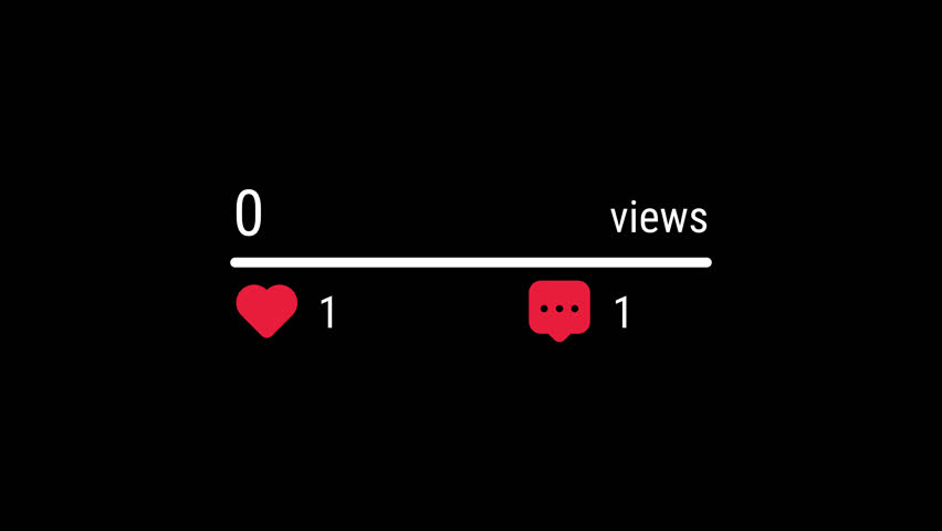 Social network post likes comments views animation engagement statistics counter increasing digital online media heart screen